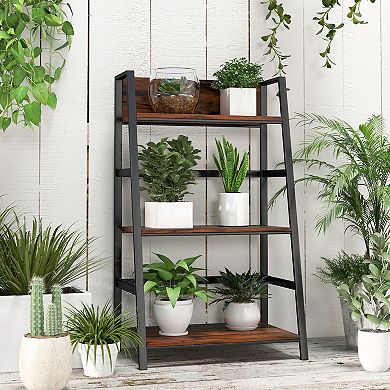3-tier Industrial Ladder Bookshelf With Metal Frame