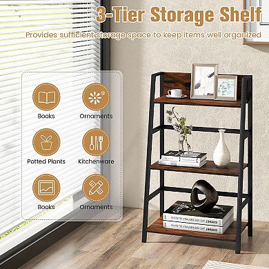 3-tier Industrial Ladder Bookshelf With Metal Frame