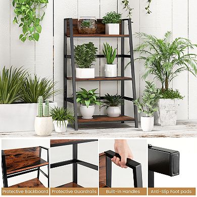 3-tier Industrial Ladder Bookshelf With Metal Frame