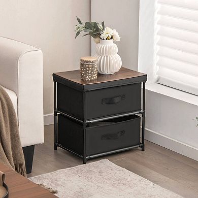 2-drawer Nightstand With Removable Fabric Bins And Pull Handles-black