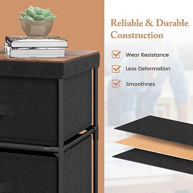 2-drawer Nightstand With Removable Fabric Bins And Pull Handles-black