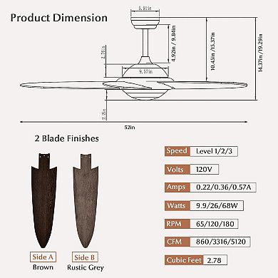 52-inch Ceiling Fan With Integrated Lights, 3 Color Settings-silver Gray