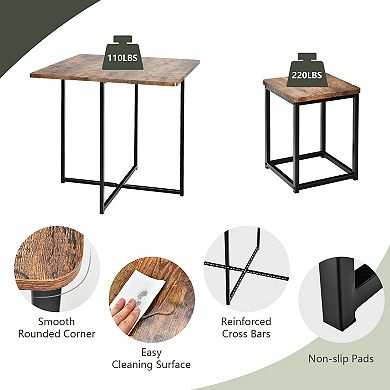 5-piece Compact Dining Set With Metal Frame And 4 Stools-walnut