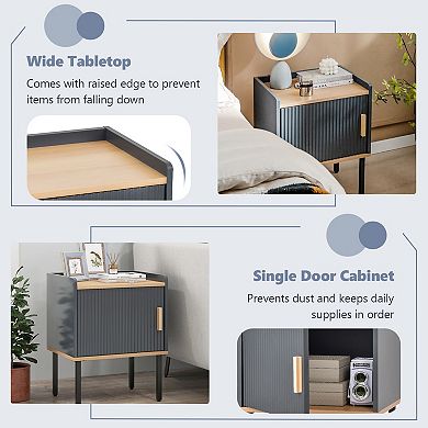 Nightstand End Table with Door Cabinet for Bedroom Living Room