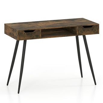 42.5 Inch Mid Century Writing Desk with Two Drawers and Open Middle Compartment
