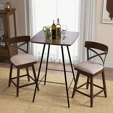 Set Of 2 25" Wooden Swivel Bar Stools With Cushioned Seat And Open X-back