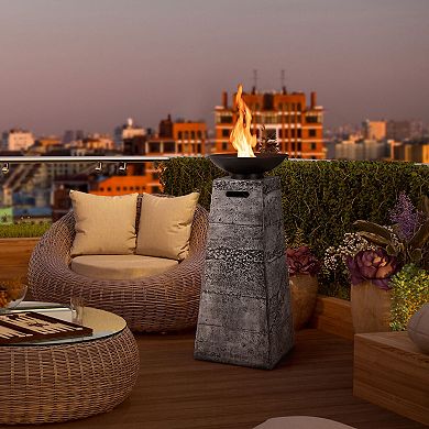 48-inch Propane Fire Bowl Column With Lava Rocks And Pvc Cover-gray