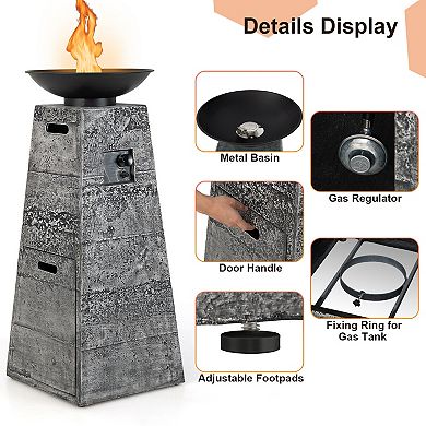48-inch Propane Fire Bowl Column With Lava Rocks And Pvc Cover-gray