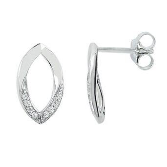 SIRI Sterling Silver Rhodium-Plated Marquise-Shaped Drop Earrings with Cubic Zirconia Edge Detailing