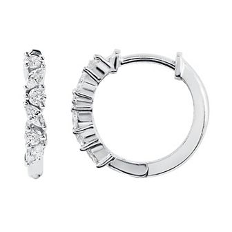 SIRI Sterling Silver Rhodium-Plated Huggie Hoop Earrings with Round White Cubic Zirconia Accents