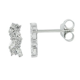 SIRI Sterling Silver Rhodium-Plated Cluster Stud Earrings with White Cubic Zirconia Marquise and Rounds