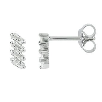 SIRI Sterling Silver Rhodium-Plated Zigzag Stud Earrings with Baguette White Cubic Zirconia
