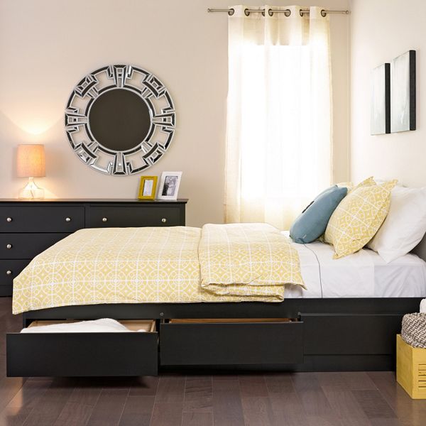 Full Platform Storage Bed With 6 Drawers Black, Queen Size Bed Frame With 6 Drawers