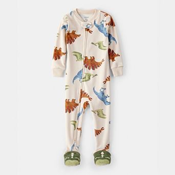 Baby & Toddler Boy Carter's Dinosaur Print Fleece Loose Fit 2-Way Zip Footed Pajamas