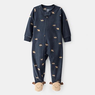 Baby & Toddler Boy Carter's Moose Fleece Loose Fit 2-Way Zip Footed Pajamas