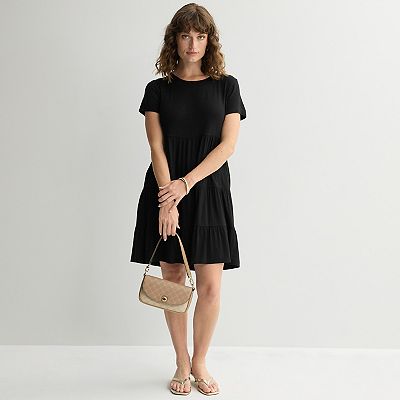 apt 9 black dress Apt 9 Black Dress Midi Stretch Geometric Preppy Short Sleeve V-Neck Women  Size S