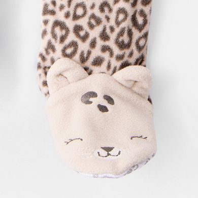 Baby & Toddler Girl Carter's Leopard Fleece Long-Sleeve Loose Fit One-Piece Pajamas
