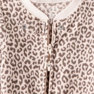 Baby & Toddler Girl Carter's Leopard Fleece Long-Sleeve Loose Fit One-Piece Pajamas