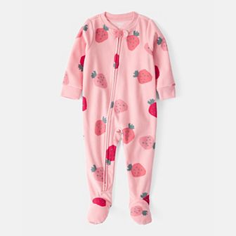 Baby & Toddler Girl Carter's One-Piece Strawberry Fleece Footie Pajamas
