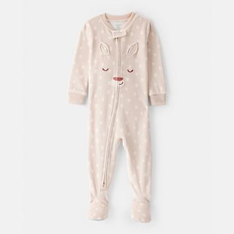 Baby & Toddler Girl Carter's One-Piece Fleece Deer Print Long Sleeve 2-Way Zip Pajamas