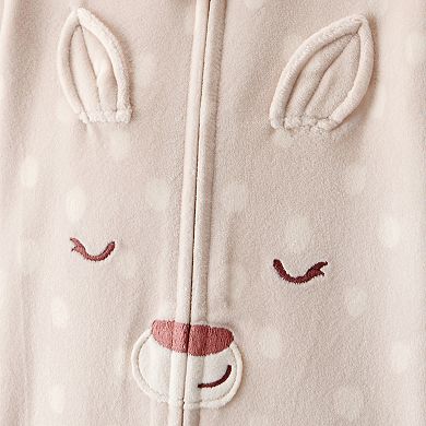 Baby & Toddler Girl Carter's One-Piece Fleece Deer Print Long Sleeve 2-Way Zip Pajamas