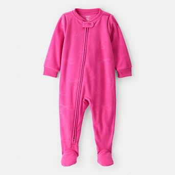 Baby & Toddler Girl Carter's One-Piece Fleece Bow Long Sleeve 2-Way Zip Pajamas