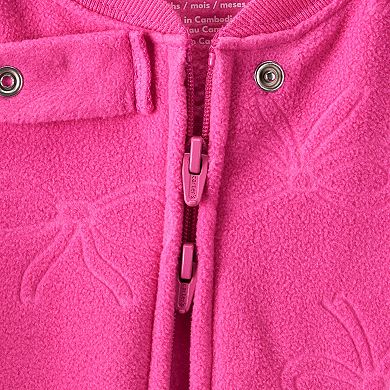 Baby & Toddler Girl Carter's One-Piece Fleece Bow Long Sleeve 2-Way Zip Pajamas