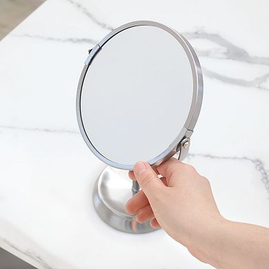 iDesign Brushed Stainless Steel Swivel Countertop Mirror with Magnification