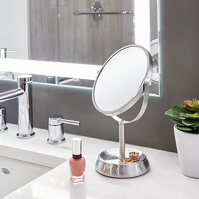 iDesign Brushed Stainless Steel Swivel Countertop Mirror with Magnification