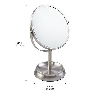 iDesign Brushed Stainless Steel Swivel Countertop Mirror with Magnification