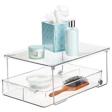 iDesign The Linus Collection Plastic Divided Rolling Organizer Bin with Handle