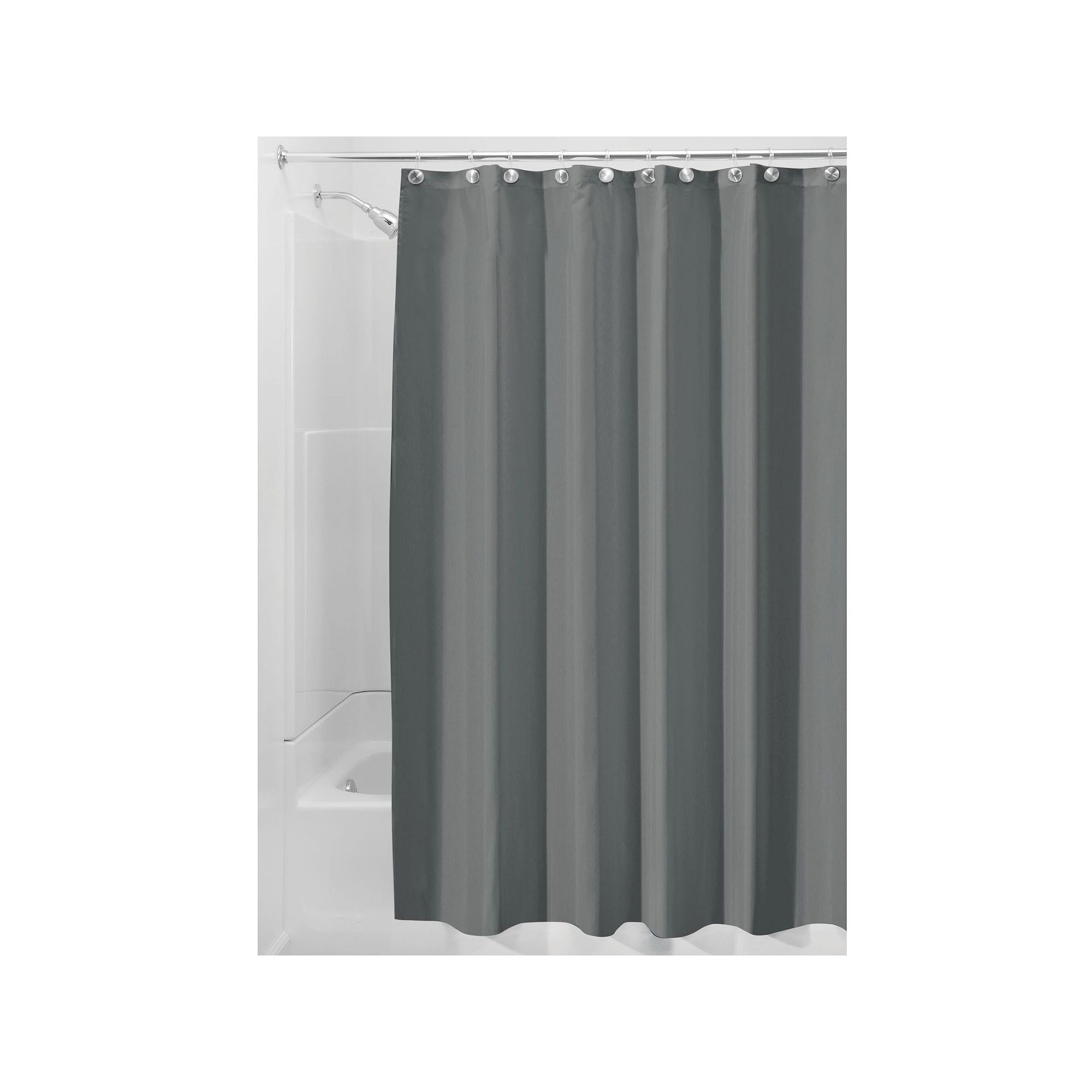 iDesign Polyester Shower Curtain with 12 Reinforced Buttonholes, Grey