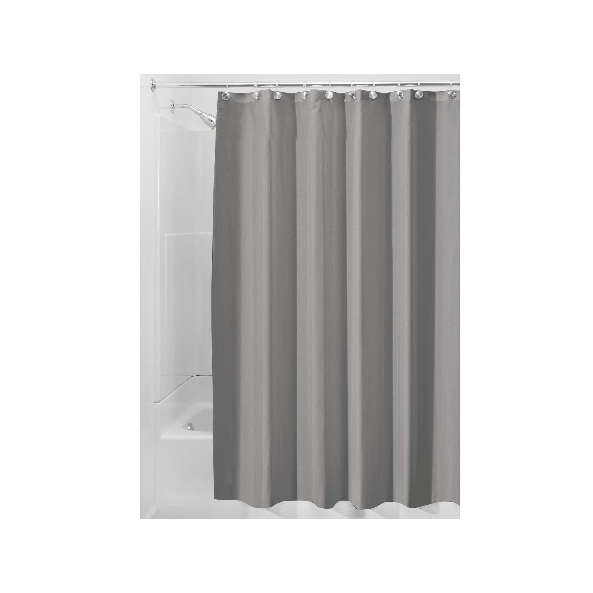 iDesign Polyester Shower Curtain with 12 Reinforced Buttonholes, Gray