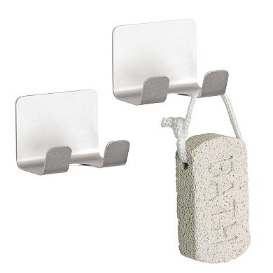 iDesign Self-Adhesive Aluminum Damage-Free Bath Double Shower Hook 2 Pack