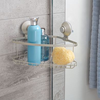 iDesign Corner Push-Lock Suction Shower Basket for Inside Shower