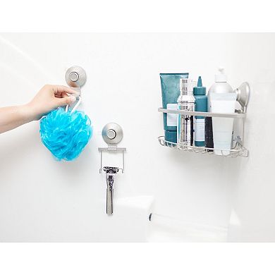 iDesign Corner Push-Lock Suction Shower Basket for Inside Shower