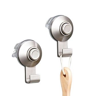 iDesign 2 pc Satin Push-Lock Suction Shower Hooks Set