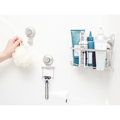 iDesign 2-Piece Satin Push-Lock Suction Shower Hooks Set