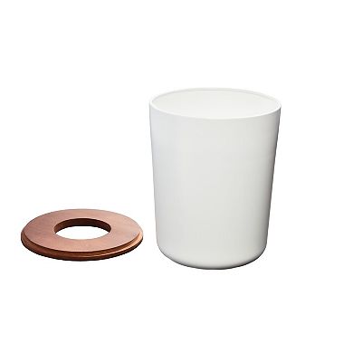 iDesign Eco Vanity Ceramic Steel Waste Basket with Wood Lid