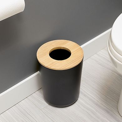iDesign Eco Vanity Ceramic Steel Waste Basket with Wood Lid