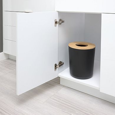 iDesign Eco Vanity Ceramic Steel Waste Basket with Wood Lid