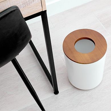 iDesign Eco Vanity Ceramic Steel Waste Basket with Wood Lid