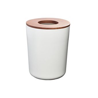 iDesign Eco Vanity Ceramic Steel Waste Basket with Wood Lid