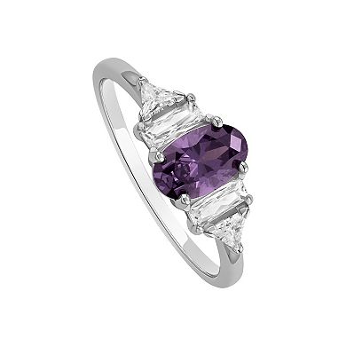 PRIMROSE Sterling Silver Oval Amethyst Cubic Zirconia Ring