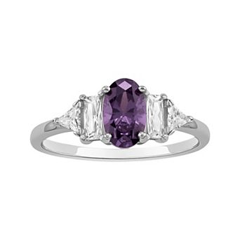 PRIMROSE Sterling Silver Oval Amethyst Cubic Zirconia Ring
