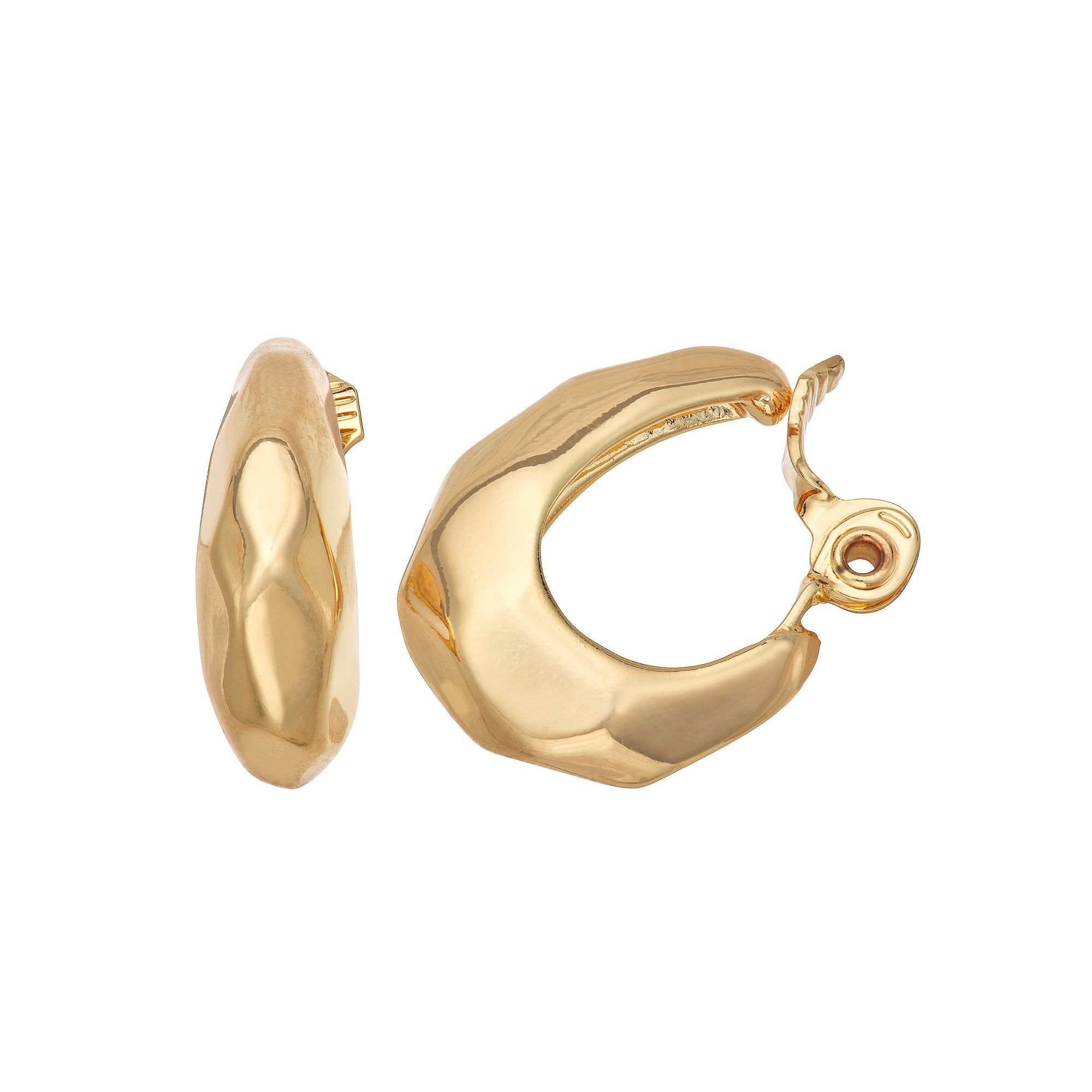 Napier Gold Tone 26.5 mm Puffy Clip-On Hoop Earrings, Womens