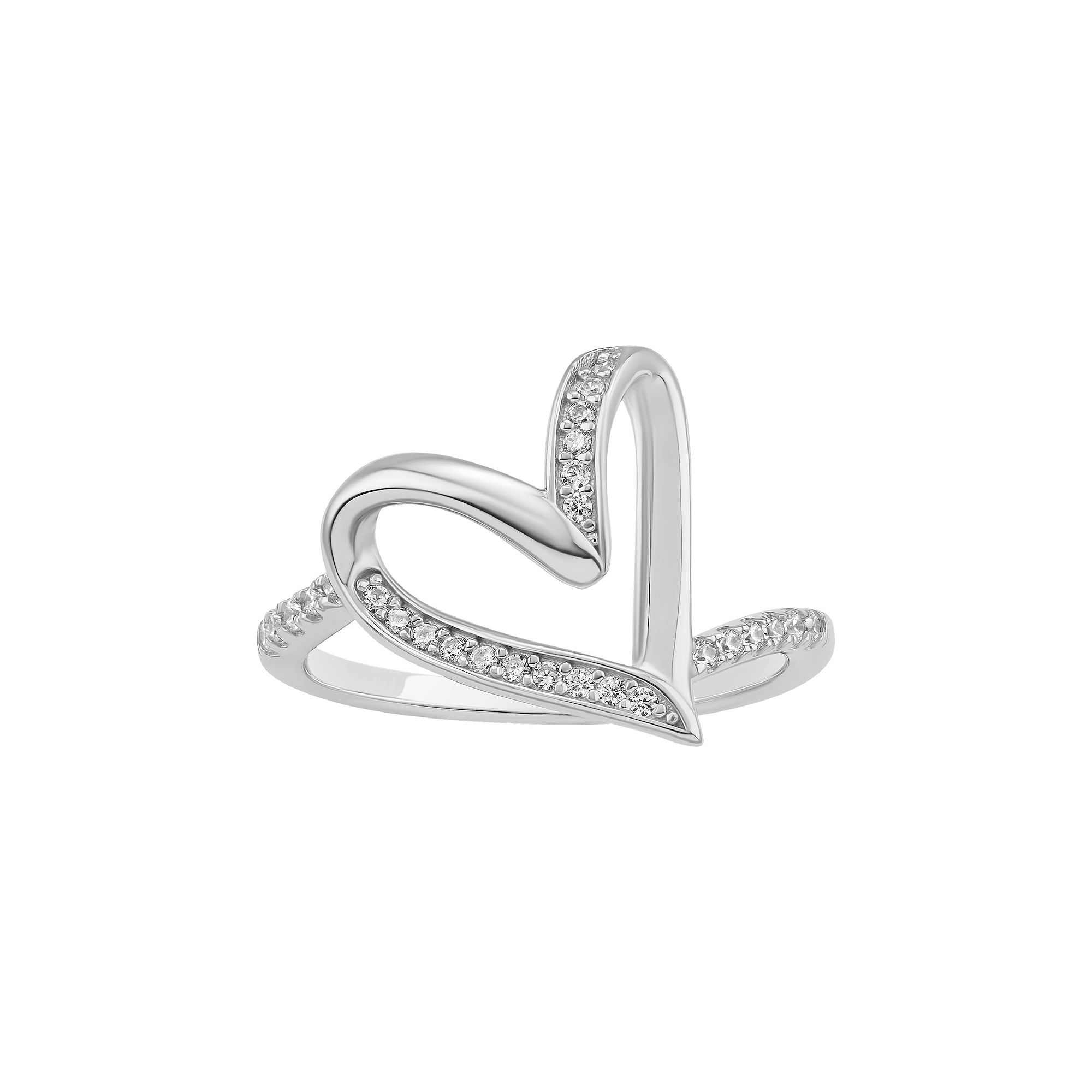 PRIMROSE Sterling Silver Polished Cubic Zirconia Twist Heart Ring, Womens,