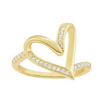 PRIMROSE Sterling Silver Polished Cubic Zirconia Twist Heart Ring