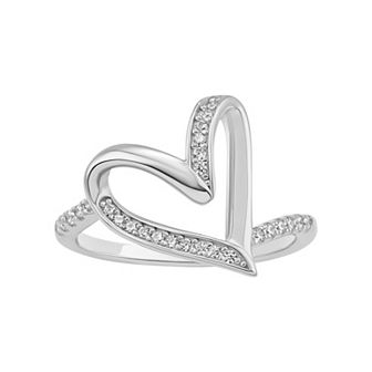 PRIMROSE Sterling Silver Polished Cubic Zirconia Twist Heart Ring
