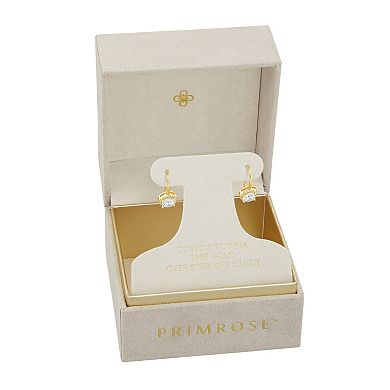 PRIMROSE Sterling Silver Round Cubic Zirconia Drop Leverback Earrings